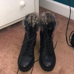 JustFab Fur Heeled Boots (Size 11)